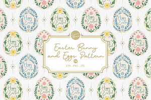 Easter Bunny Eggs Pattern 3 Folk art, a Pattern Graphic by Euonia Meraki