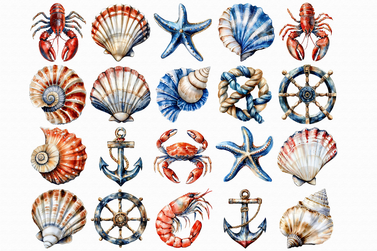 Nautical Watercolor Clipart, an Illustration by Libby Wishes (Photo 2 of 7)