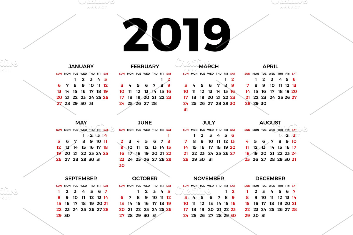 Calendar for 2019 on white, a Stationery Template by IhorZigor