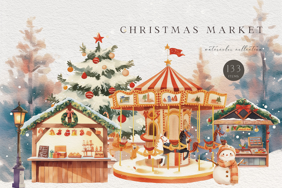Christmas Market, a Seasonal Illustration by heyiamalice (Photo 1 of 15)