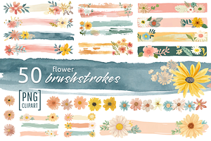 50 Flower Brushstrokes PNG Clipart