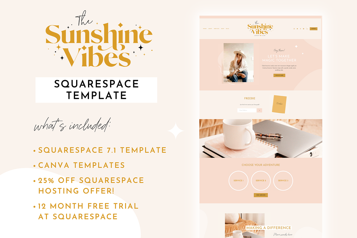 Squarespace Template Sunshine Vibes, a Squarespace Template by Design Pixie (Photo 2 of 8)
