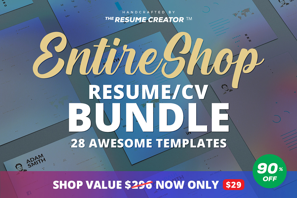 Entire Shop - Resume/Cv Bundle, a Resume Template by TheResumeCreator (Photo 1 of 7)