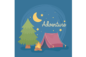 adventure camping night, an Illustration by studiogstock