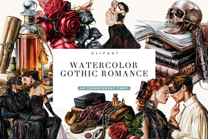 Watercolor Gothic Romance Clipart, a Person Illustration by BusyDaydesign