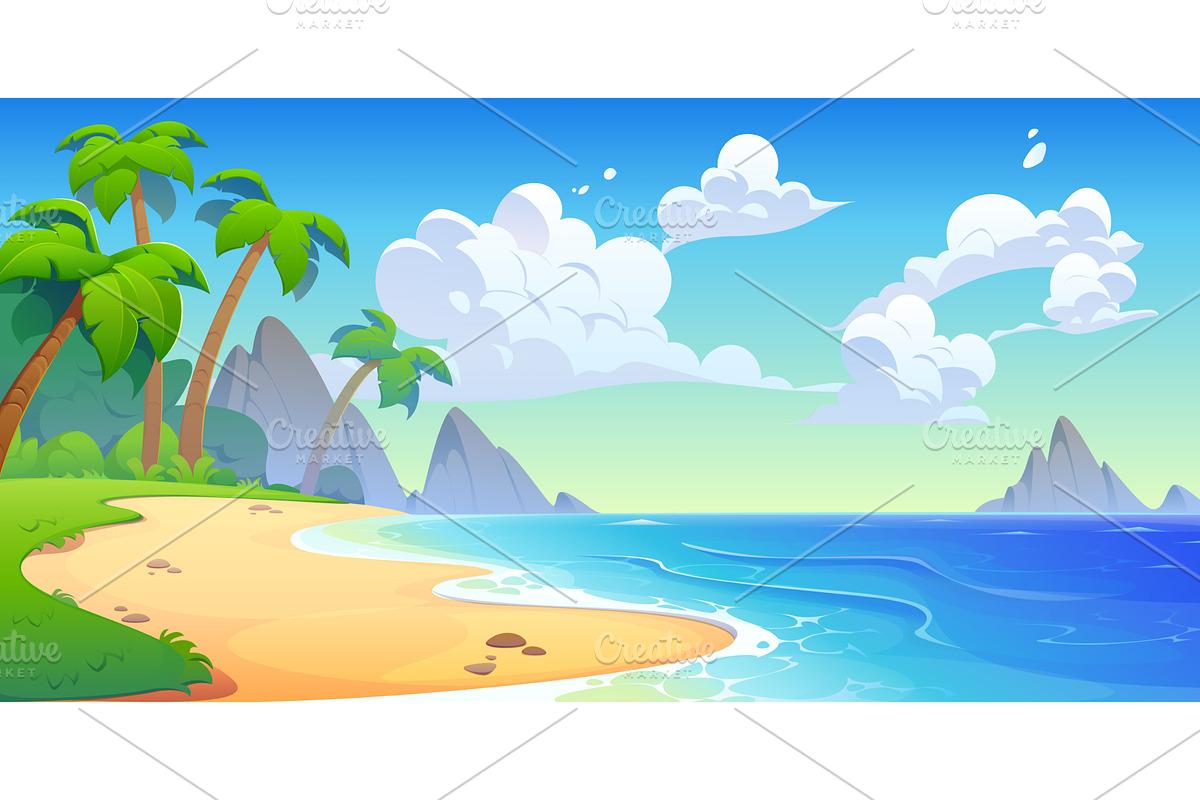 Tropical sea beach landscapen island, a Transportation Illustration by Vector Tradition