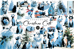 Christmas Cats Holiday Cats Set, an Illustration by CreationArt