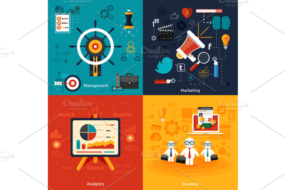 Set icons for marketing, management