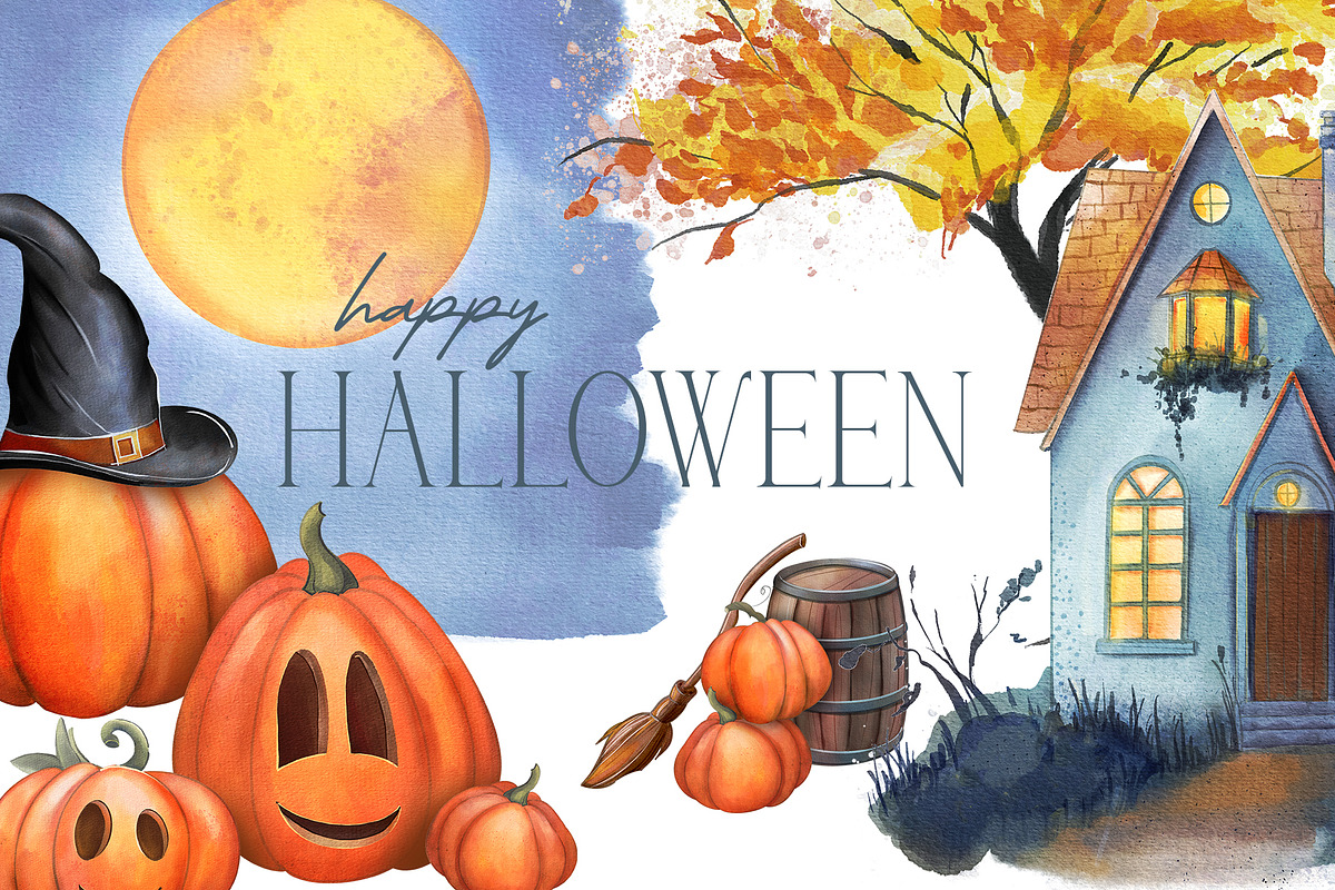 Watercolor Halloween illustrations, a Seasonal Illustration by DamriNa art (Photo 1 of 6)
