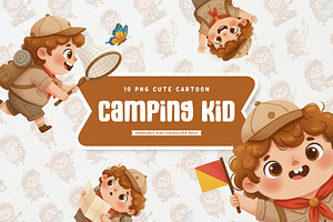 Cute Camping Kid Full-Body Cartoon, an Education Illustration by Gohsantosa