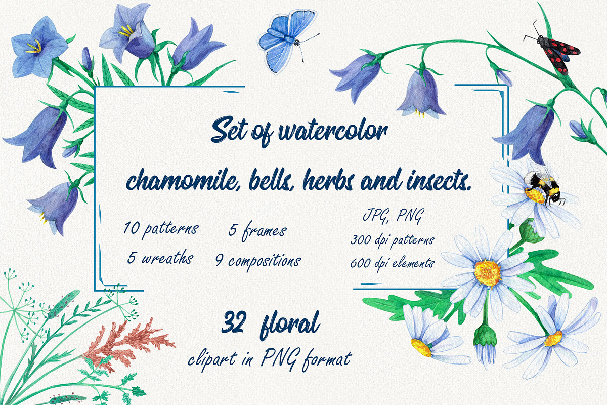 Set of watercolor wild flowers, a Work Illustration by Darka_Podarka (Photo 1 of 7)