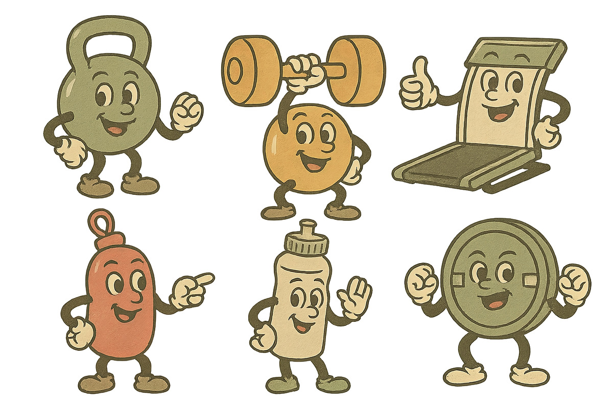 Vintage fitness mascots with various, an Illustration by Dvoevnore photos