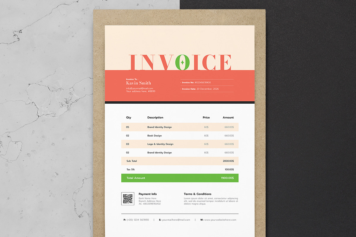 Clean Invoice Design | Word & Canva preview 2