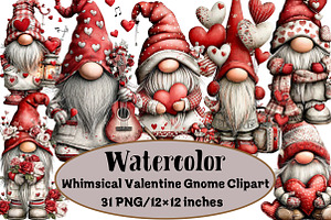Whimsical Valentine Gnome Clipart, an Illustration by Design Market