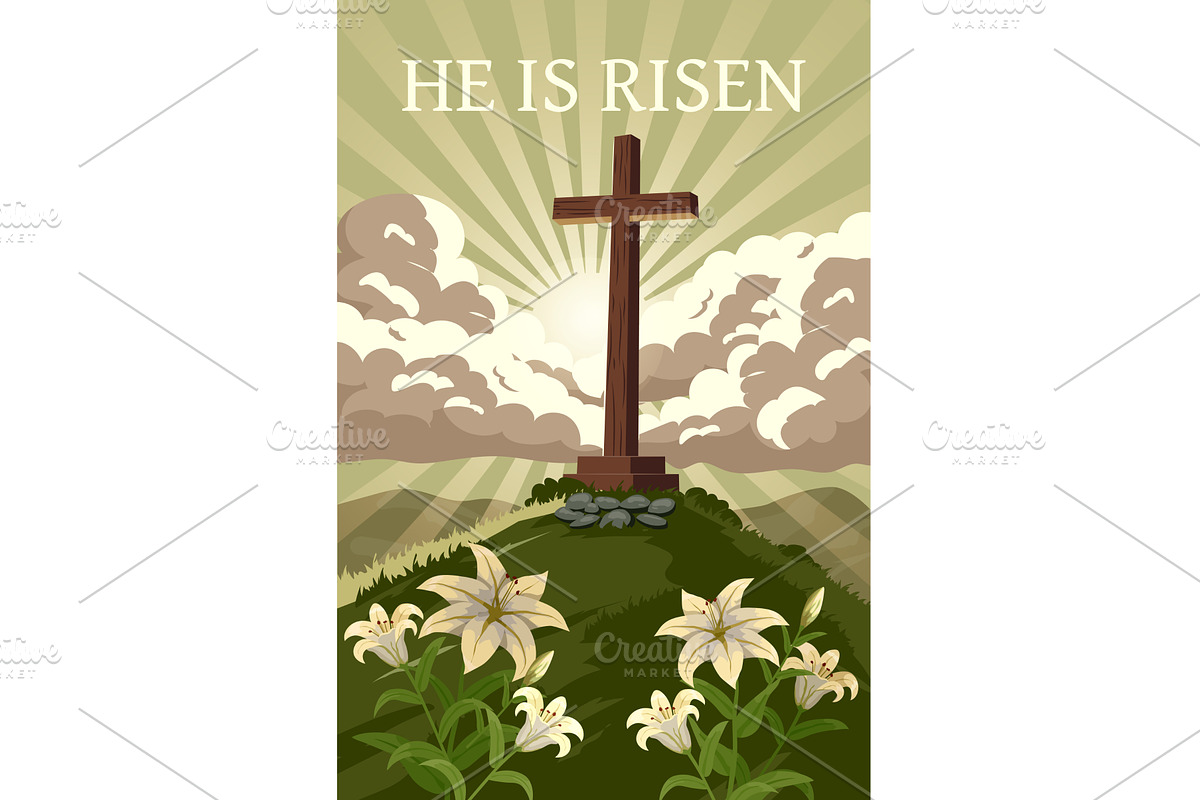 He Is Risen Poster Easter Cross with, a Seasonal Illustration by Vector_Up (Photo 1 of 7)