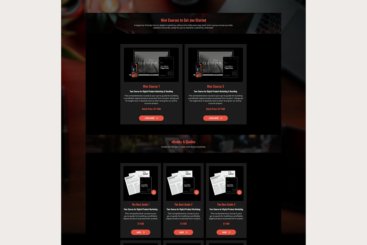Systeme.io Dark Red List Shop Layout, a Landing Page Template by Hayley's Digital Hub (Photo 7 of 10)