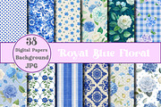 Royal Blue Floral Digital Paper, a Texture Graphic by Wow Magic (Thumbnail 1 of 2)