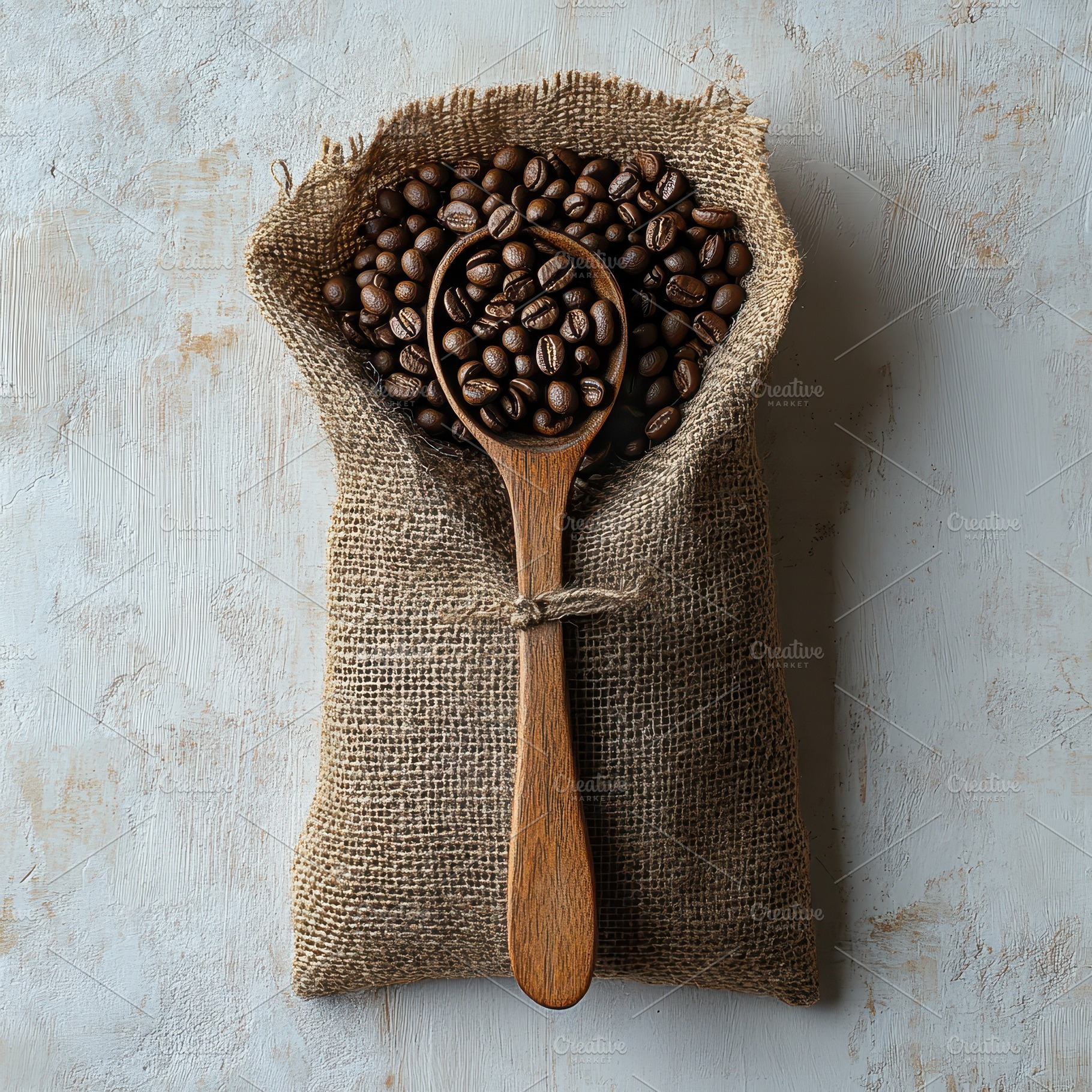 Roasted Coffee Beans in Burlap Sack, a Food & Drink Photo by Pixeness Studio