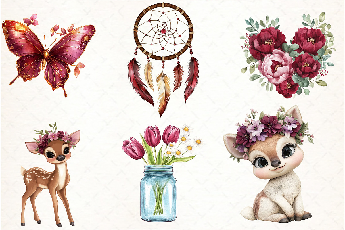 Burgundy Spring Sublimation Clipart, an Illustration by Watercolor design (Photo 4 of 4)