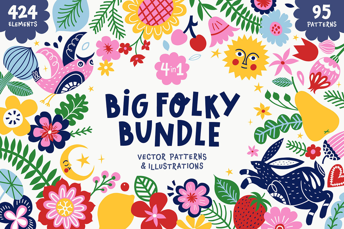 Big Folky Bundle 4 in 1 Vector Set, a Pattern Graphic by rouxsupplyco (Photo 1 of 27)