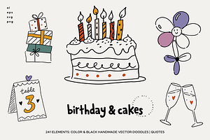 Birthday & Cakes Handmade Doodles