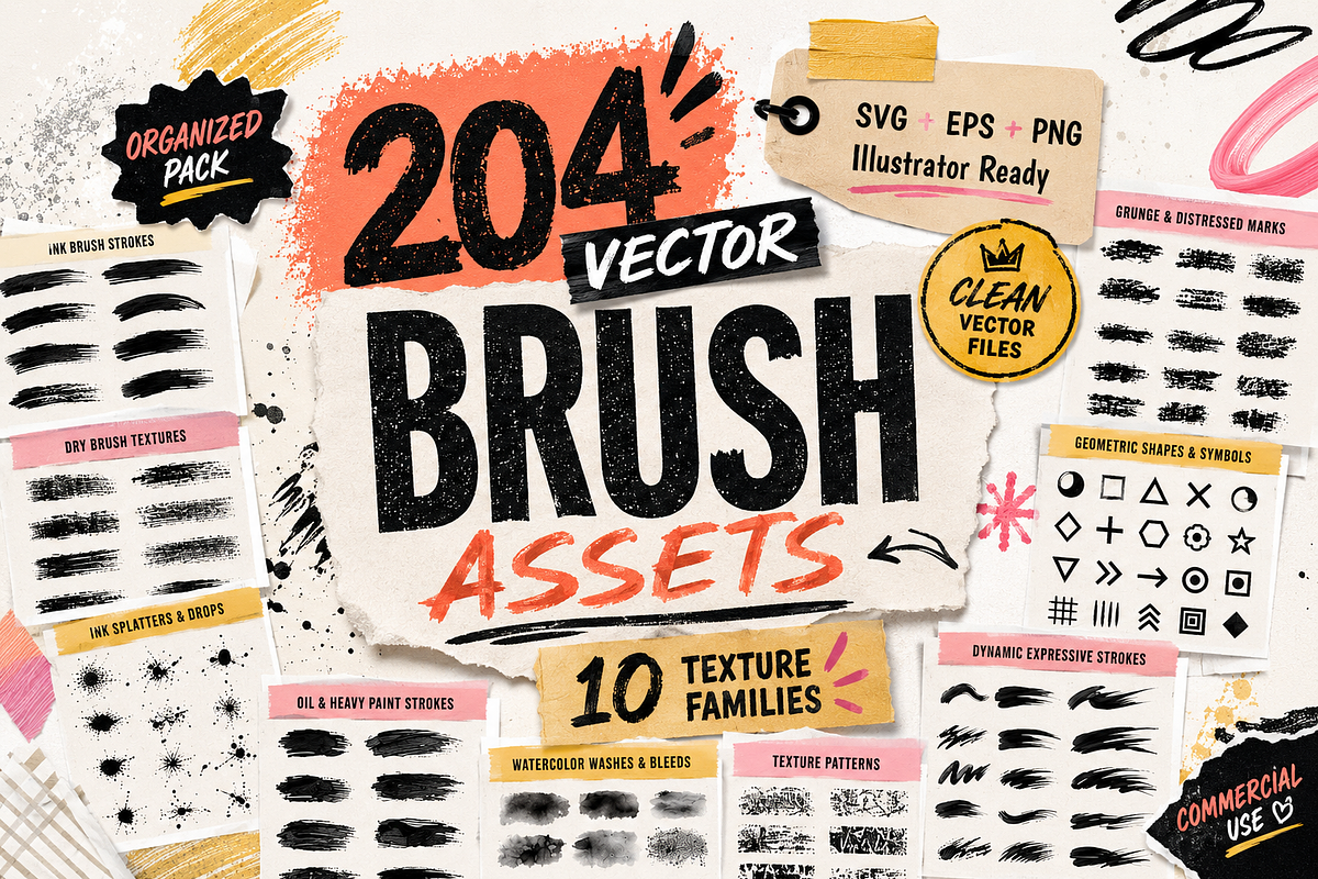 204 Ink Texture Vector Brushes, a Brush Add-On by ZinetroN (Photo 1 of 13)