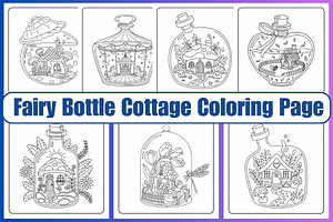 Fairy Bottle Cottage Coloring Pages, a Decorative Illustration by Coco Bloom
