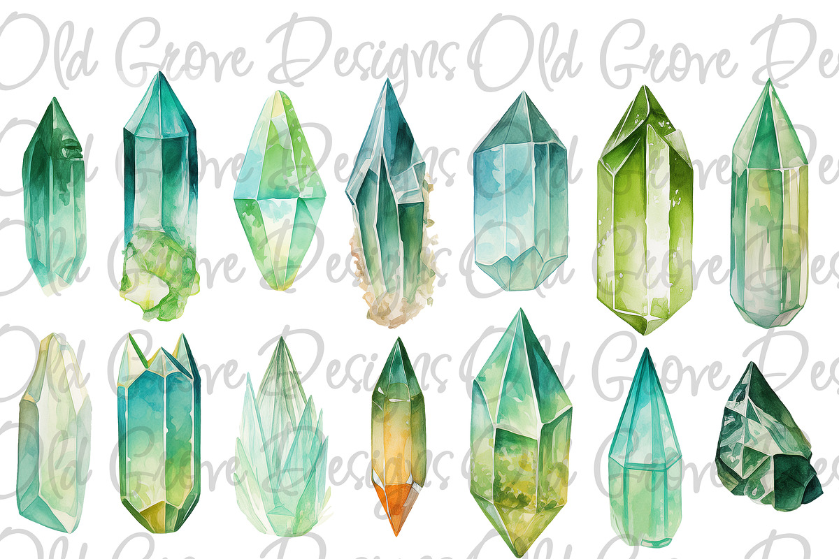 Watercolor Crystal Clipart Bundle, an Object Illustration by Old Grove Designs (Photo 3 of 7)