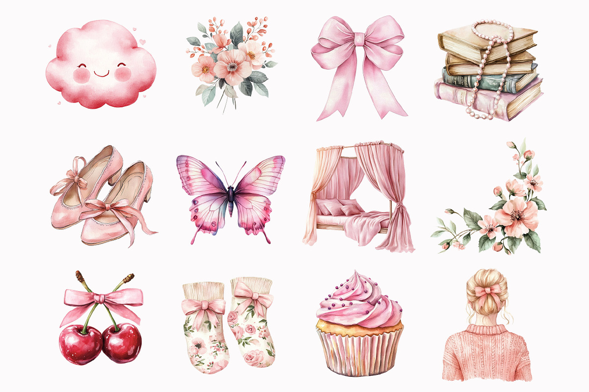 Watercolor Little Coquette Clipart, an Illustration by Design Market (Photo 2 of 4)
