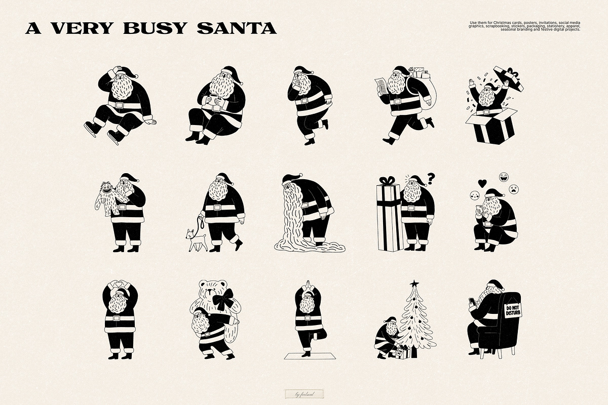 A Very Busy Santa Illustrations, a Seasonal Illustration by Feelsoul (Photo 3 of 10)
