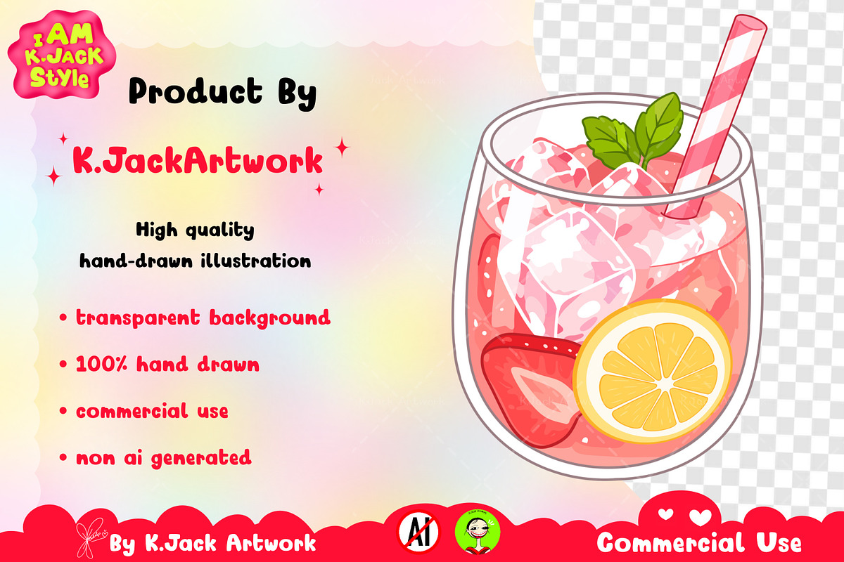 Cute Strawberry Lemonade Clipart, a Food Illustration by K.JackArtwork (Photo 3 of 4)