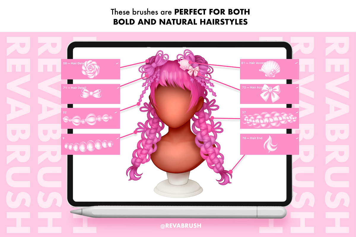 Procreate Hair Anime Outline brushes, a Brush Add-On by Revabrush (Photo 4 of 9)
