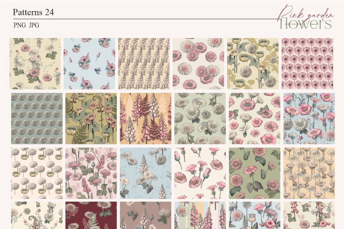 Pink garden flowers, a Decorative Illustration by Collection by VY (Photo 7 of 10)