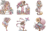 Whimsical Summer Girls Clipart, an Illustration by Designking (Thumbnail 4 of 5)