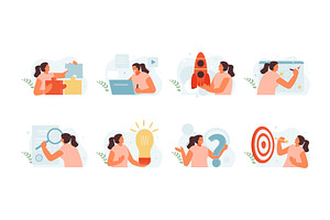 Character business girl in various