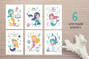 Mermaid Clipart & Pattern, a Wallpaper Graphic by Nafanya (Thumbnail 8 of 9)