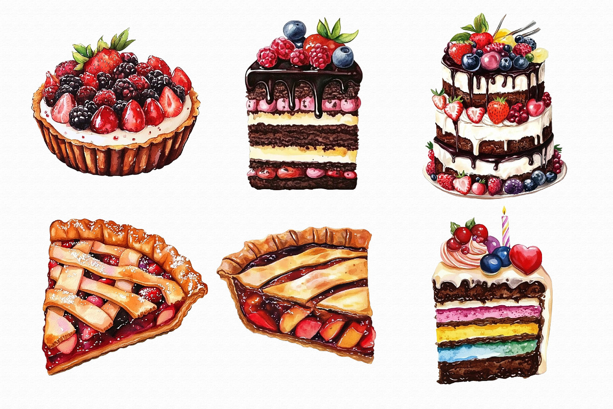 Watercolor Cake Clipart, an Illustration by Libby Wishes (Photo 2 of 5)