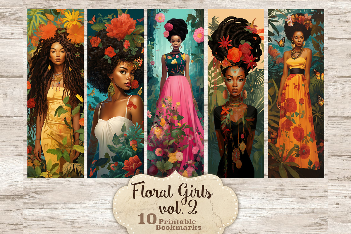 Floral Black Girls Bookmarks, a Person Illustration by GlamArtZhanna (Photo 1 of 3)