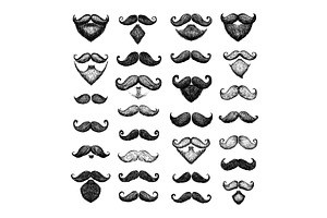 Mustache engraving vector set. Men, an Object Illustration by Valerie Bodnar