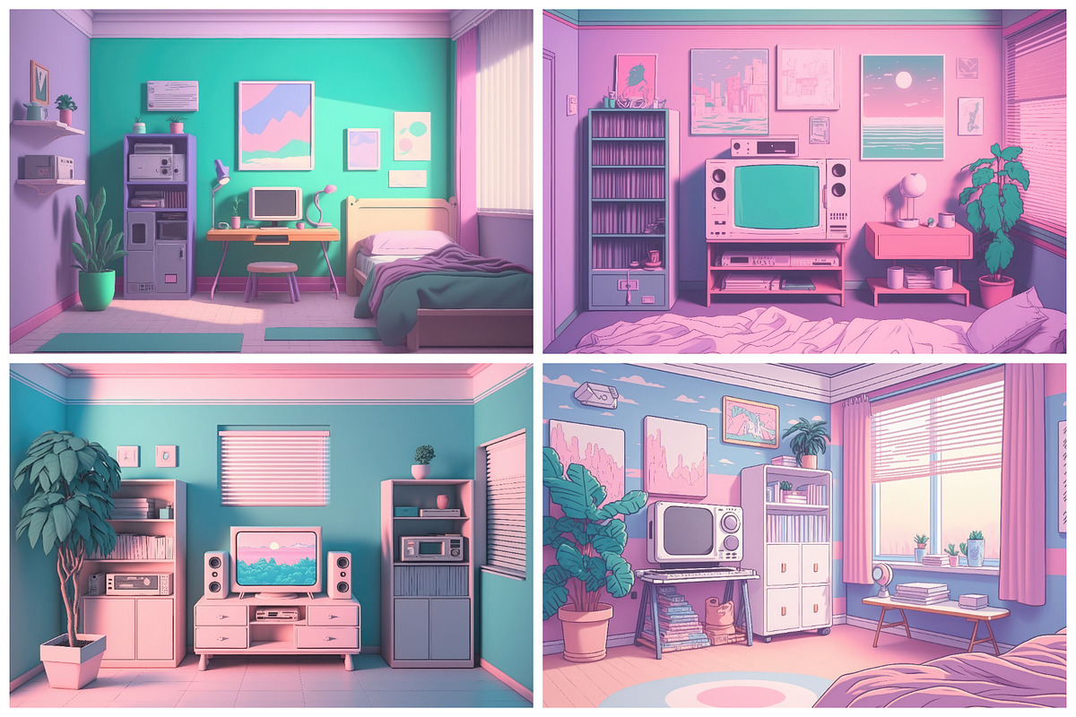 12 Pastel Vaporwave Bedrooms (Lofi), a Background Graphic by HipFonts (Photo 3 of 4)