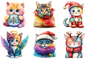 Rainbow Christmas Cat Clipart, an Illustration by Daily.Designs (Thumbnail 5 of 5)