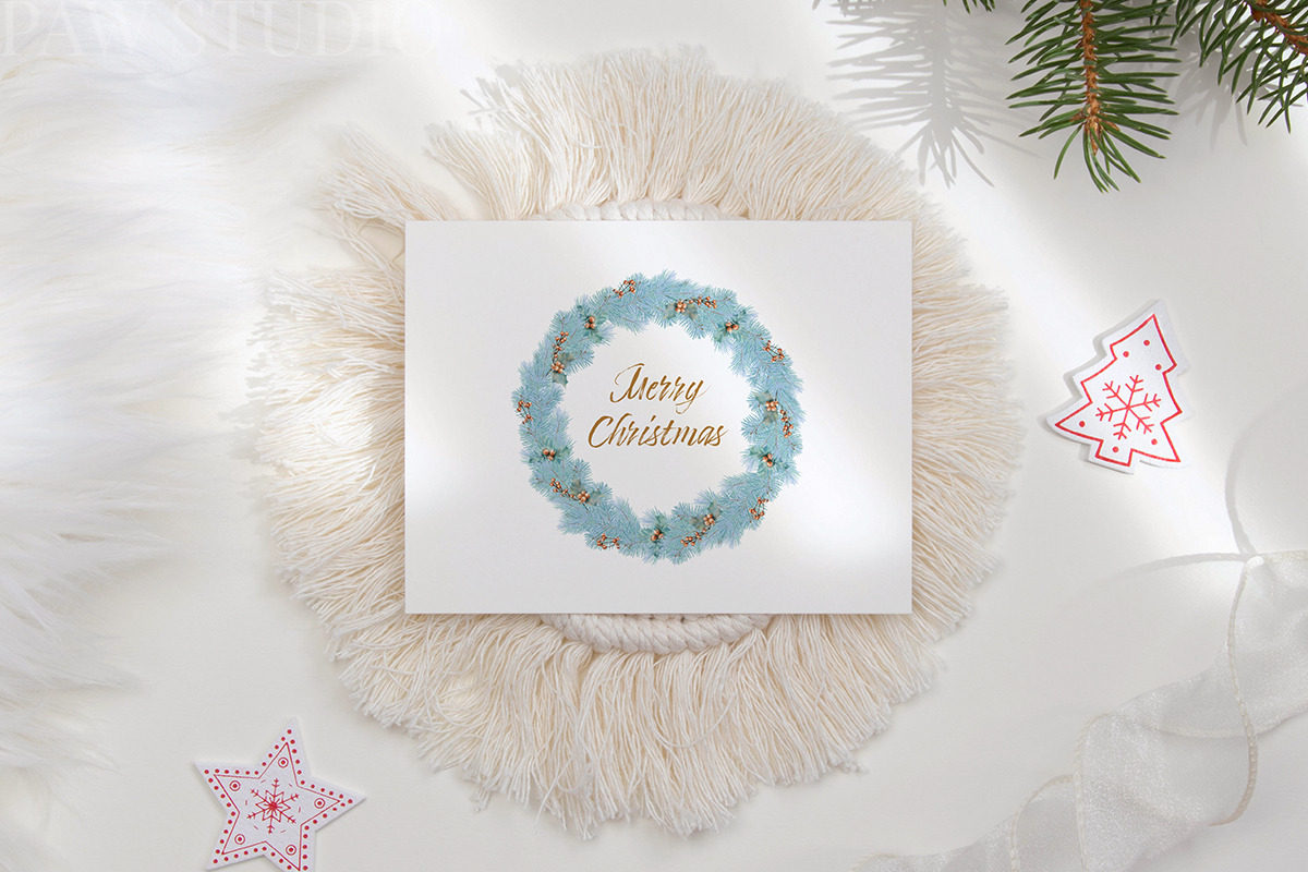 Christmas Wreath Clipart Winter Card, a Decorative Illustration by PawGraphic (Photo 8 of 11)