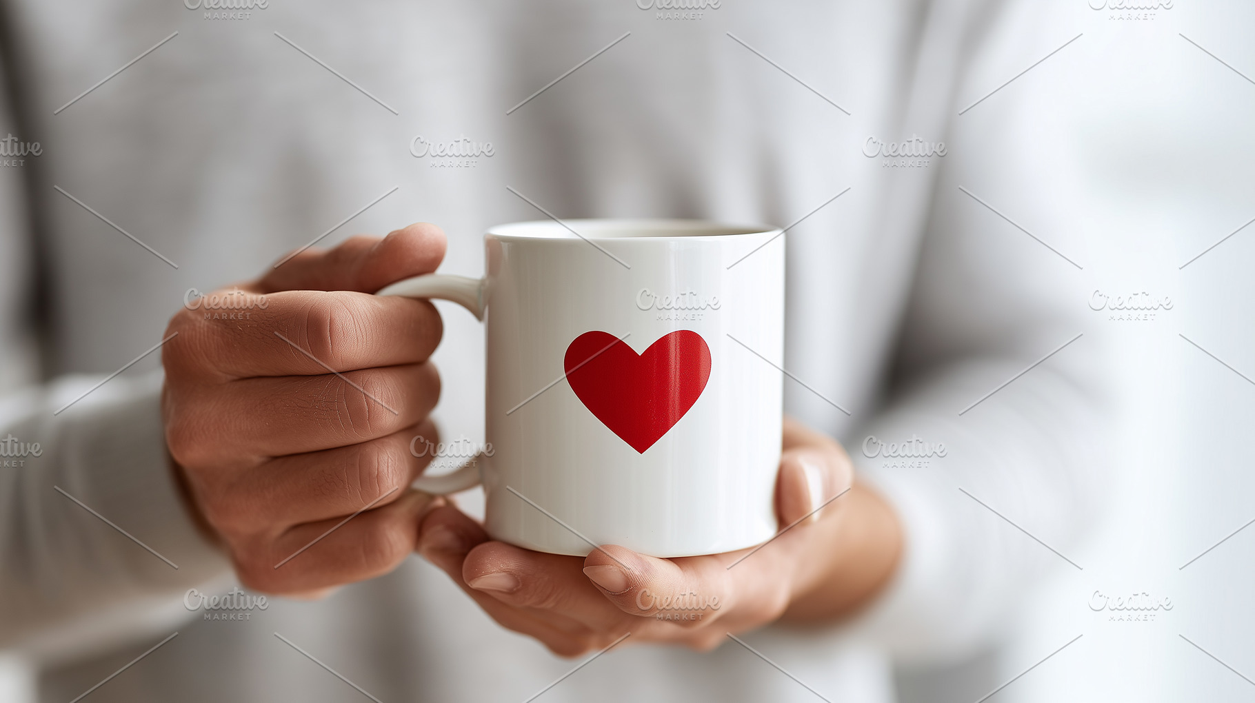Woman holds a white mug with heart, a Food & Drink Photo by MistyDay