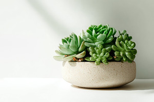 Succulent in Clay Pot on White Table, a Nature Photo by Virgo Studio