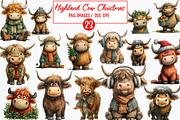 Highland Cow Christmas Clipart, an Illustration by Watercolor design (Thumbnail 1 of 6)