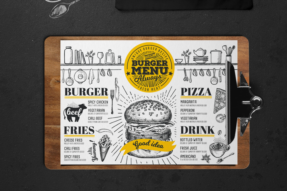 FREE! Trifold + Burger Menu Template, a Brochure Template by BarcelonaShop (Photo 3 of 5)