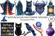 Watercolor Nocturne Wizard Clipart, an Illustration by Craft Nest (Thumbnail 1 of 5)