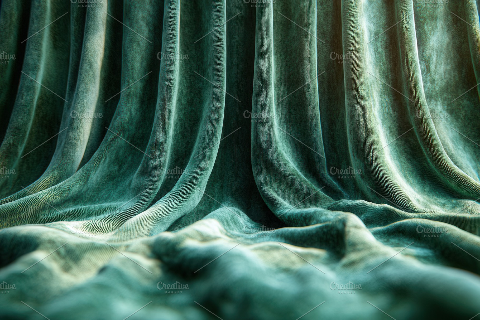 Soft green fabric draped elegantly,, a Photo by Tanuart