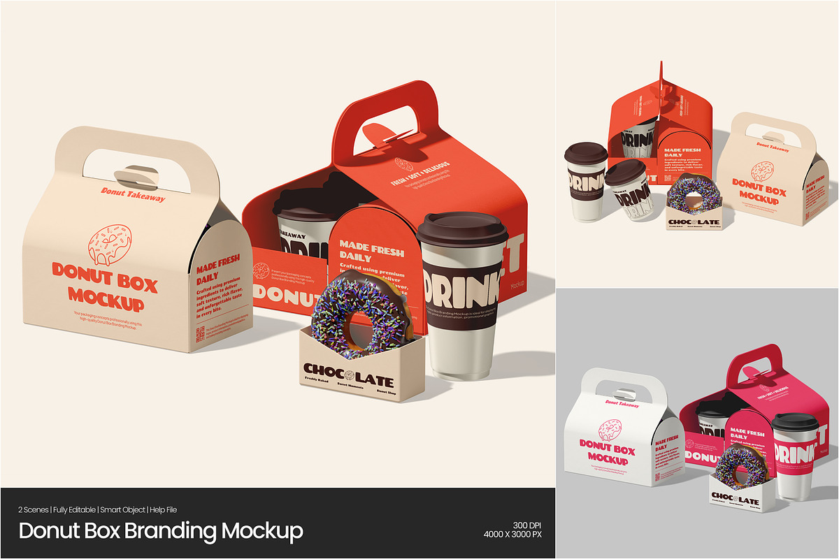 Donut Box Branding Mockup, a Packaging Mockup by Permadi Creative (Photo 1 of 5)