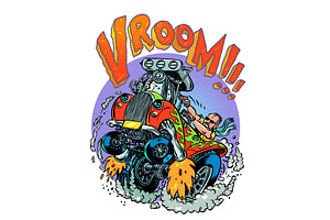 A driver in a premium car. VROOM, a Transportation Illustration by rogistok